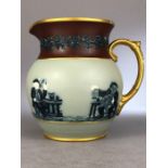 Copeland pottery ale jug, decorated in relief with tavern scenes and verse, impressed marks to base,