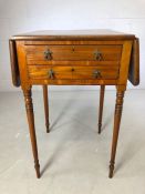 Victorian drop leaf side table on tapering turned legs, two drawers and two faux drawers, approx