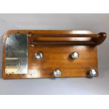 Mid Century wall-mounted hall coat rack with four chrome knobs and mirror, approx 80cm x 40cm