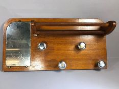 Mid Century wall-mounted hall coat rack with four chrome knobs and mirror, approx 80cm x 40cm