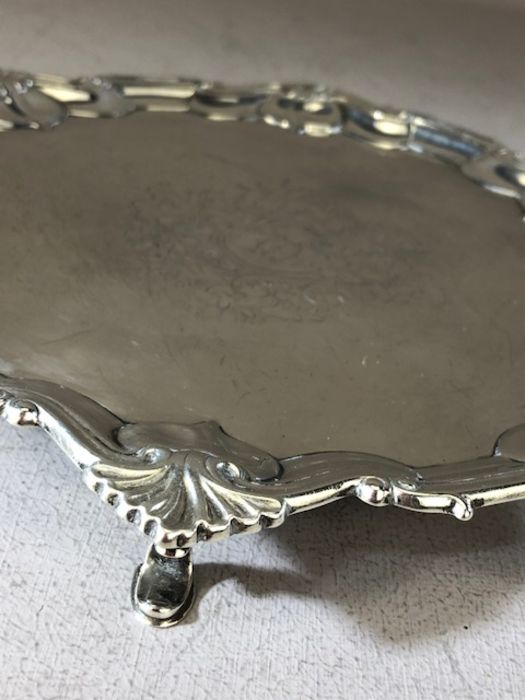 Hallmarked silver salver on three feet, sheffield by maker William Hutton & Sons Ltd approx 24cm - Image 2 of 3