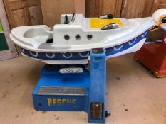 Vintage children's coin slot amusement ride in the form of a lifeboat, approx 155cm x 80cm,
