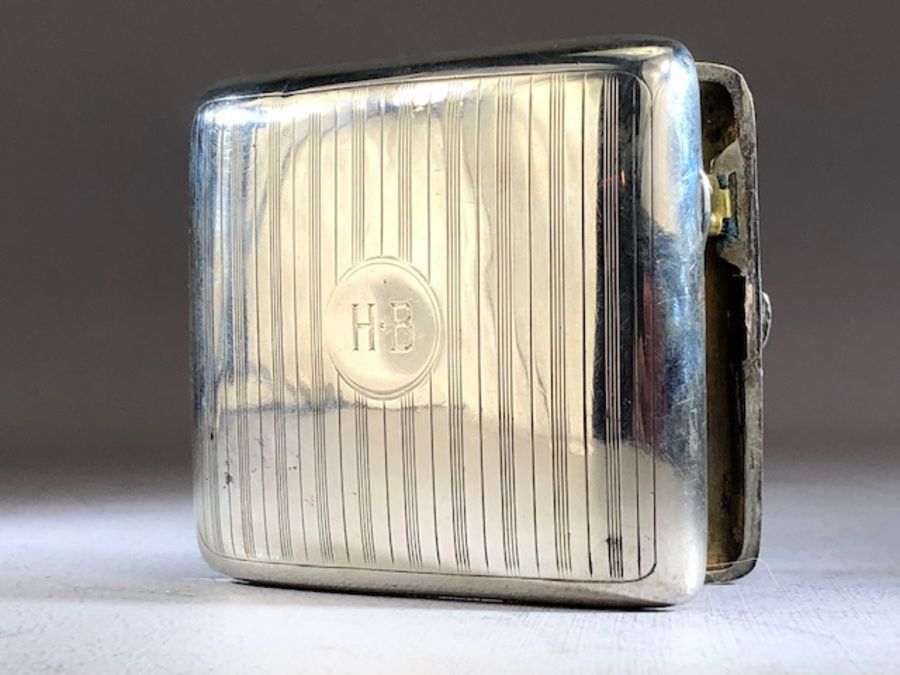 Hallmarked silver cigarette box engraved to front & approx 150g - Image 2 of 5