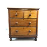 Victorian four drawer chest of drawers with turned handles on bun feet, approx 89cm x 44cm x 95cm