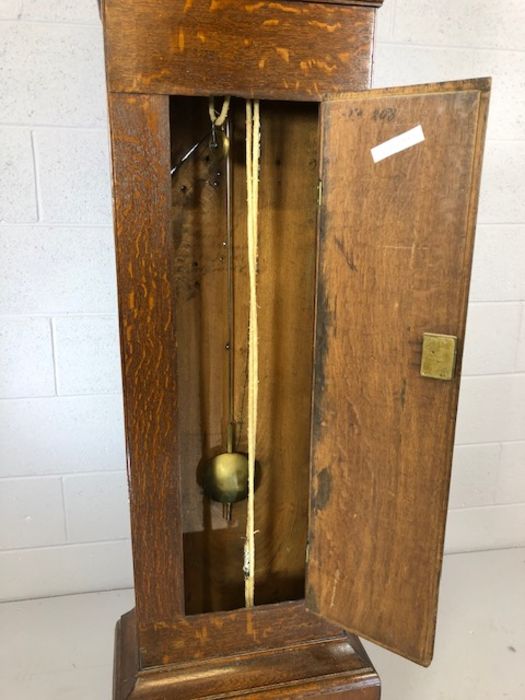 Oak longcase clock by Thomas Smith of Ridgewell, circa 1870, with birdcage type movement, rope- - Image 4 of 9