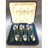 Boxed set of hallmarked silver teaspoons approx 100g engraved RC