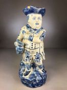 Large Delft Toby Jug, signed HK to base approx 29cm tall (A/F pipe repaired and numerous chips,