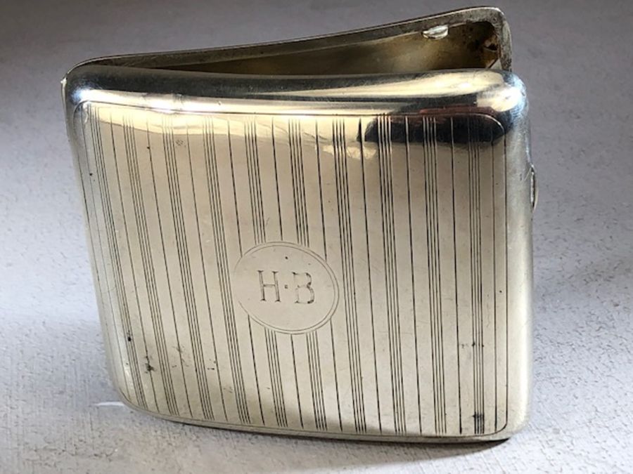 Hallmarked silver cigarette box engraved to front & approx 150g