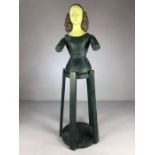 Vintage Shop display painted wooden mannaquin or doll on caged plinth approx 60cm tall with