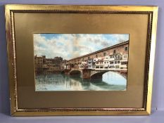 S CECCHI (19th century Italian school) - watercolour, view of the Ponte Vecchio, Florence, signed
