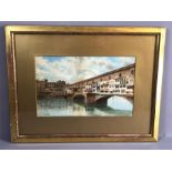 S CECCHI (19th century Italian school) - watercolour, view of the Ponte Vecchio, Florence, signed