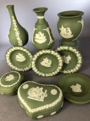 Collection of sage green Wedgwood Jasperware (9)