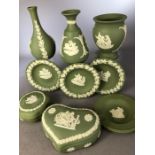 Collection of sage green Wedgwood Jasperware (9)