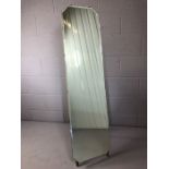 Mid Century bevel edged unframed mirror on ebonised tripod base