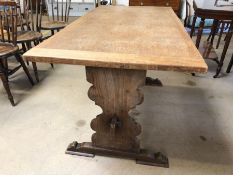 Small oak table with bread board ends, approx 137cm x 69cm x 75cm tall