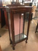 Glass side and fronted display cabinet on ball and claw feet with glass shelves, approx 56cm x