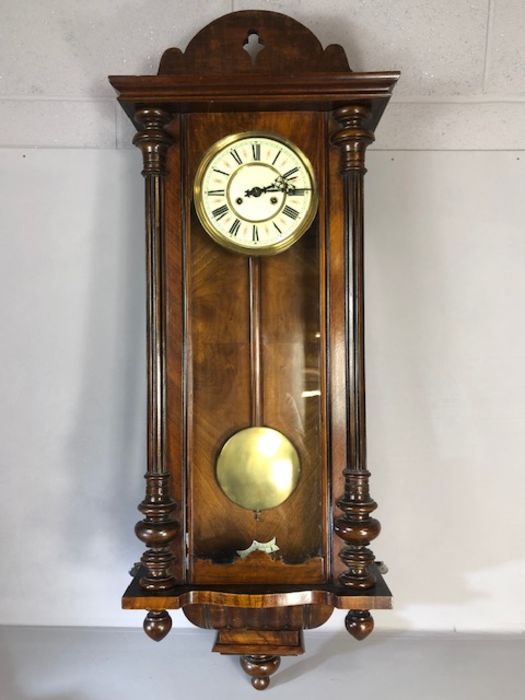 Fine mahogany spring-driven 8 day Vienna wall clock, circa 1890, 'gongs' on hour and half hour, good