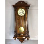 Fine mahogany spring-driven 8 day Vienna wall clock, circa 1890, 'gongs' on hour and half hour, good