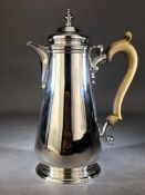 Silver hallmarked Coffee pot with Bone handle hallmarked for London by D & J WELLBY approx 22cm tall