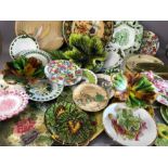 Large collection of vintage decorative plates and bowls, many of floral and leaf design, to