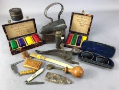 Collection of Curios to include boxed counters, silver fruit knife, Gold coloured vintage