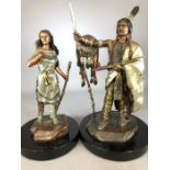 Two bronze figures of Native Americans by C A Pardell, 'In War and Peace' 2001, approx 28cm in