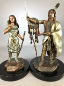 Two bronze figures of Native Americans by C A Pardell, 'In War and Peace' 2001, approx 28cm in