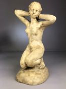 Sculpture: a plaster figure of a kneeling naked lady approx 34cm tall