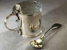 Hallmarked Silver mustard pot with blue glass liner Chester, maker Barker Brothers (Herbert Edward