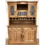 Pine Kitchen dresser with drawers cupboards and sliding bread boards under and three glazed