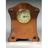 Miniature Art Deco/ Arts and crafts copper mantle clock in working order approx 10.5cm tall