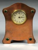 Miniature Art Deco/ Arts and crafts copper mantle clock in working order approx 10.5cm tall