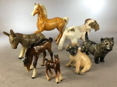 Small collection of china animals to include three Beswick horses (one with chipped ear), three dogs