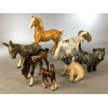 Small collection of china animals to include three Beswick horses (one with chipped ear), three dogs