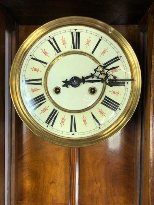 Fine mahogany spring-driven 8 day Vienna wall clock, circa 1890, 'gongs' on hour and half hour, good - Image 4 of 5