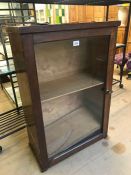 Pine glass-fronted cabinet with shelves, approx 63cm x 32cm x 94cm tall