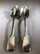 William IV set of three hallmarked silver fiddle pattern spoons, maker John James Whiting, London