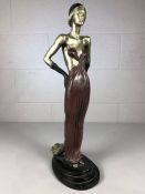 Figurine in the Art Deco style signed M Katok approx 58cm high. A/F