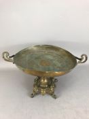 Interesting metalwork Tazza on ornate base with Roman style coin set to the centre of the dish, (