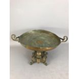 Interesting metalwork Tazza on ornate base with Roman style coin set to the centre of the dish, (