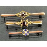 Three 9ct Gold Brooches set with various stones (total weight 8.8g)