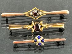 Three 9ct Gold Brooches set with various stones (total weight 8.8g)