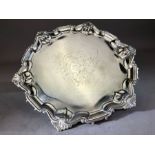 Hallmarked silver salver on three feet, sheffield by maker William Hutton & Sons Ltd approx 24cm