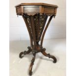 Victorian Trumpet shaped Octagonal work box /sewing table with fabric interior