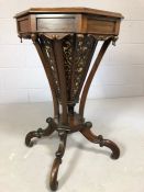 Victorian Trumpet shaped Octagonal work box /sewing table with fabric interior