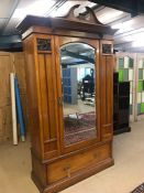 Victorian single mirrored door wardrobe with hanging rail and large storage draw under
