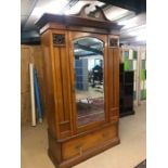 Victorian single mirrored door wardrobe with hanging rail and large storage draw under