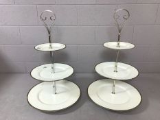 Pair of oversized three tier metal cake stands, each approx 83cm in height