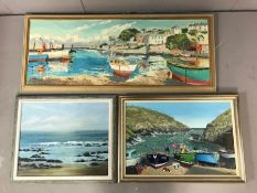 Collection of three original framed oil paintings of coast scenes, signed Patricia Homer, D H