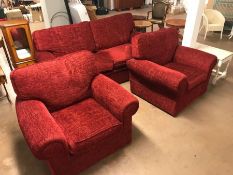 Fabric three piece suite comprising two seater sofa and two armchairs in excellent condition with